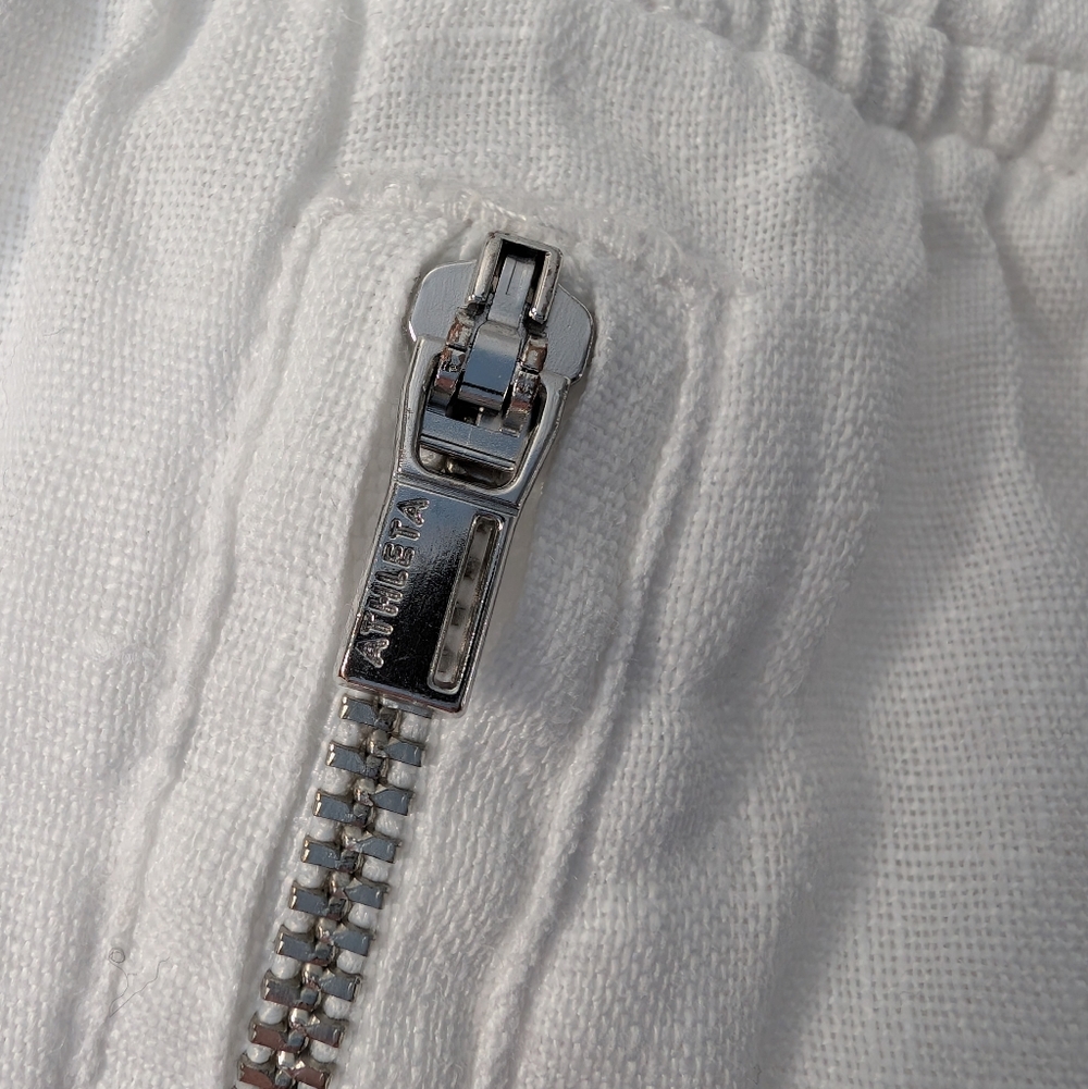 Athleta Cabo 100% Linen Wide Leg Pants Elastic waist Zip pockets, White, size 0 - Picture 6 of 15